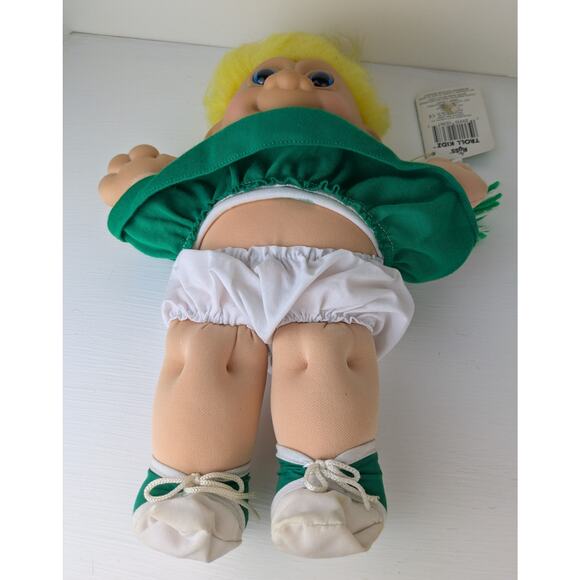 VTG Russ Troll Kidz Cheerleader w/ Tags Soft Body Yellow Hair Green White 12" - Picture 8 of 10